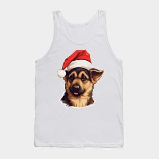 Christmas German Shepherd Puppy Santa Hat Tank Top